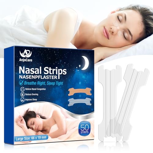 AnjoCare 50pcs Nasal Strips, Extra Strength Nose Strips to Stop Snoring and Relieve Nasal Congestion, Anti Snore Nasal Strips to Help Breathe for a Better Night Sleep