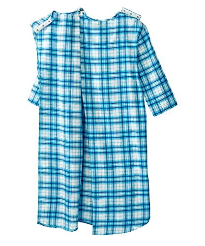 Men’s Open Back Adaptive Flannel Nightgown for Seniors - Back Snap Nightgowns With Dome Closure2