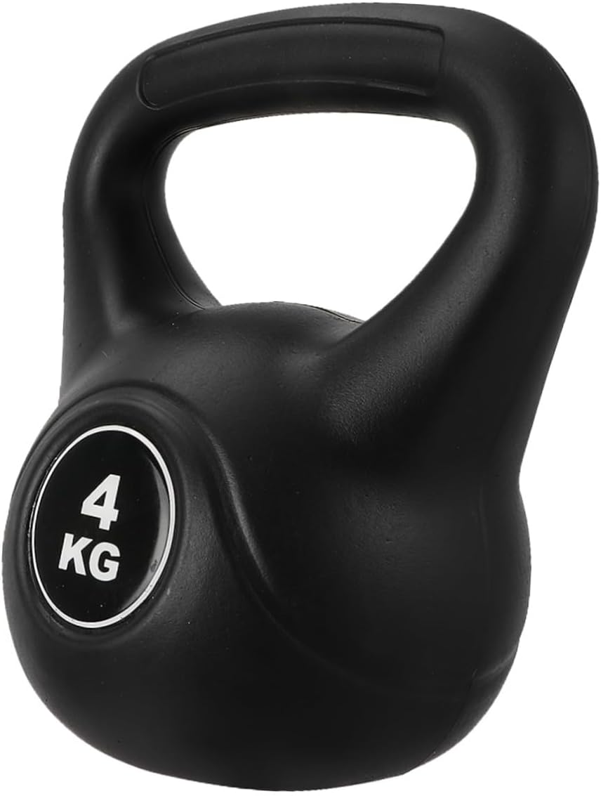 Plastic Kettlebell Weight 4kg Black – Household Fitness Pot Bell for Arm Muscle Training and Kettle-bell Exercise Strength Training at Home