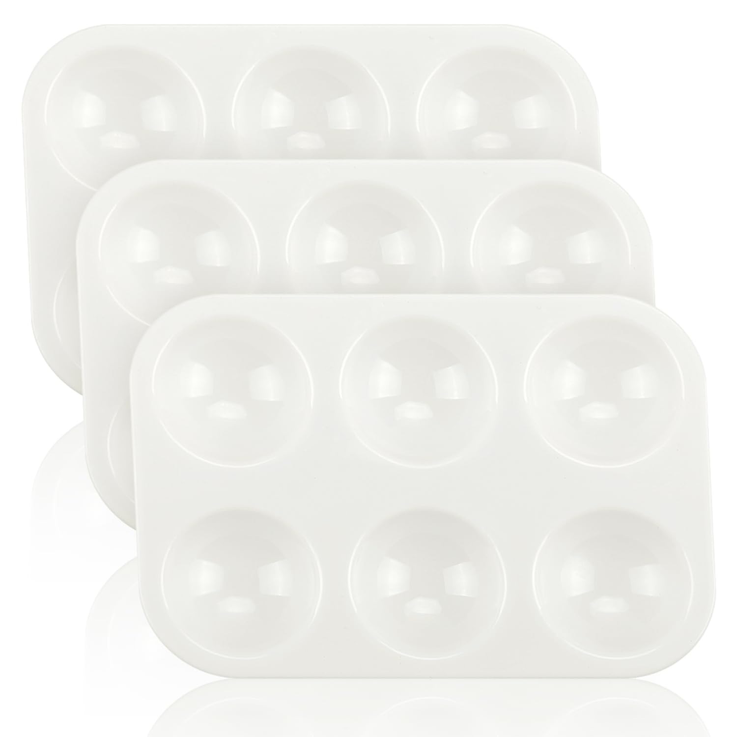 Luckious 3-Piece Rectangular Plastic Painting Palette Set - 6 Wells Each, White, Ideal for Watercolor, Oil Paint & More