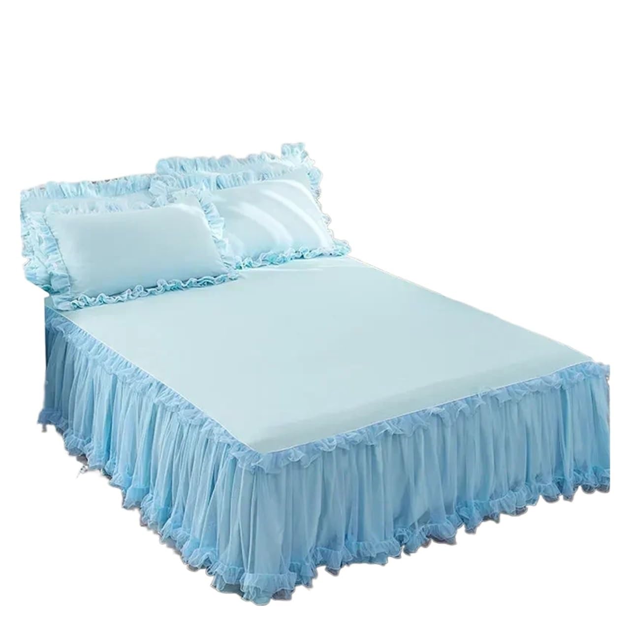 Elegant Princess Bed Skirt Non-slip Mattress Cover Ruffled Lace Bed Skirt Bedsheet Protector Bedspread No Pillowcase(Blue,1pc Skirt 120x200cm)