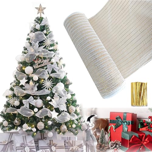 Accesorios para Decoración De Árboles De Navidad,Guirnaldas metálicas Brillantes,Guirnalda De Oropel Navideña, Decoración De Guirnalda Navideña26X910CM (Platino)
