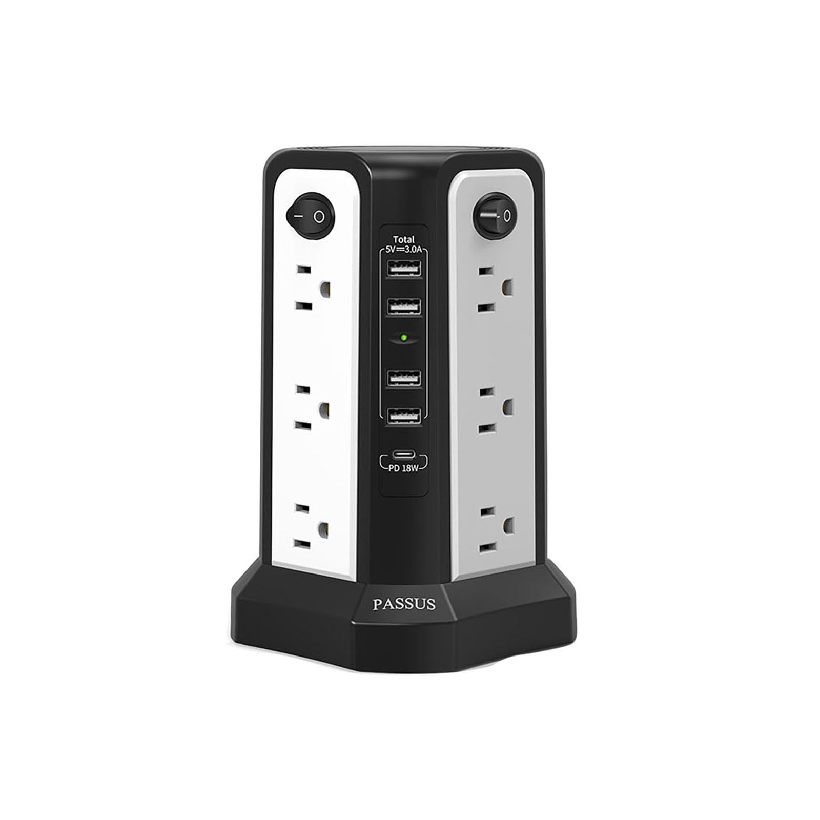 Surge Protector Power Strip 10.02 FT Cord, Power Strip Tower with 5 USB Ports (1USB C/ PD18W), Extension Cord with 12 AC Multiple Outlets, Home Office Supplies Desk Accessories, Dorm Room Essentials