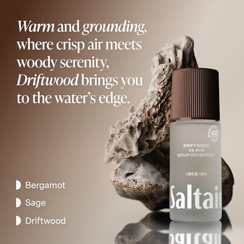 Image of Saltair Serum Deodorant 2 Pack - 5% AHA - Aluminum-Free Odor Control for Women & Men - Mandelic Acid Deodorant with Lactic Acid - Driftwood Scent - 2x 1.7oz Travel Roll On