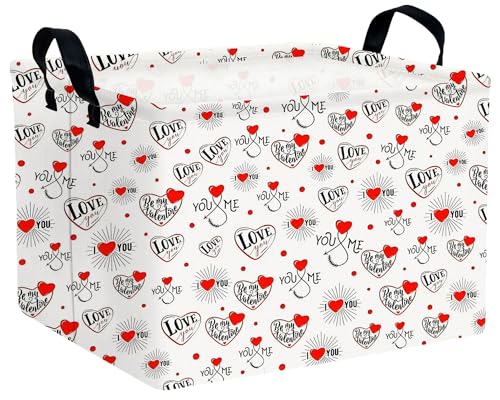 Image of Large Valentine's Day Basket Heart Shaped Storage Bin for Gifts Collapsible Organizer Room Decor (Fireworks Res Love)