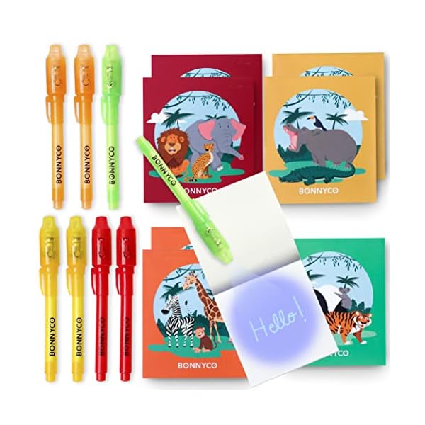 BONNYCO Bolígrafo Tinta Invisible y Libreta Animales de la Selva Detalles Cumpleaños Niños, Regalos Cumpleaños Niños Colegio, Piñatas de Cumpleaños | Regalos Fiesta Cumpleaños Infantil