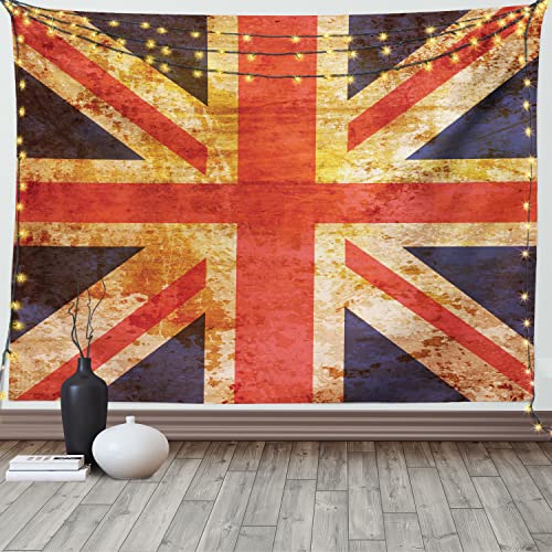 ABAKUHAUS Inghilterra Tappeto da Parete e Copriletto, Union Jack Motif Grunge, Colori Che Non sbiadisce, 230 x 140 cm, Night Blue Vermilion