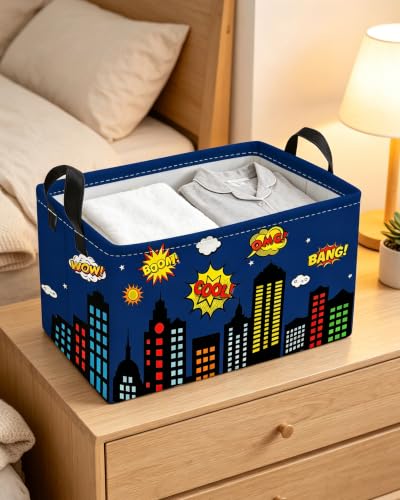 Image of Essme Rectangular Spider Basket,Kids Storage Bins Organizer with Handles for Girls Room Decor, Gift Basket,Shelf Basket.(Bule City)