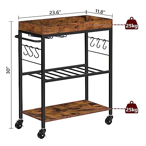 Mahancris Bar Cart For The Home, 3-Tier Serving Cart, Rolling Storage Cart With Wine Rack And Cup Holder, Beverage Cart With Storage Shelves, For Kitchen, Dining Rooms, Bar, Rustic Brown Rchr3001Z #TOP1
