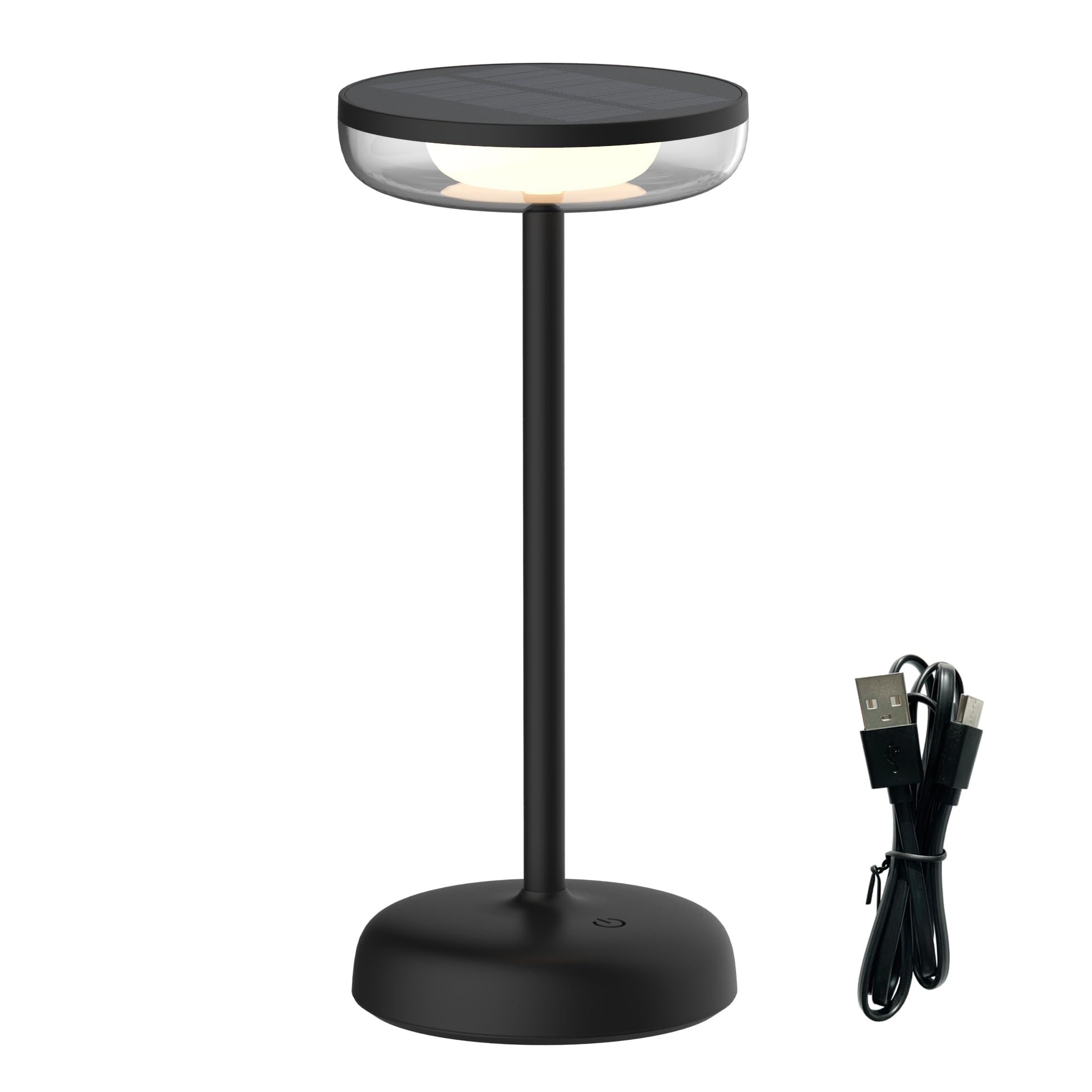 Photo 1 of ***NO CHARGER***VerLuce Cocktail Style Solar Table Lamp - Cordless LED Light with USB-C Charging, Dimmable Warm 2700K Glow, Weather Resistant for Indoor/Outdoor Use - Black, 1 Pack