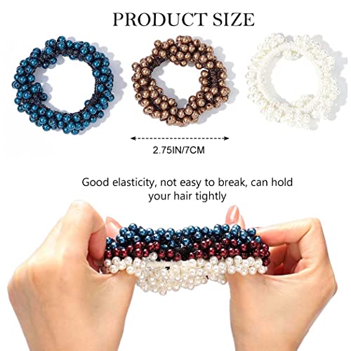 Bartosi Pearl Hair Ties Champagne Elastic Hair Ropes Beaded Ponytail Holder Pearls Hair Tie Cute Hair Band Hair Accessories For Women And Girls (Pack Of 3) #TOP5
