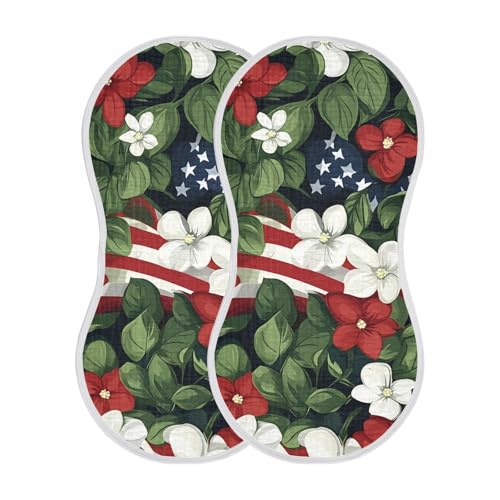 1 Pack Flag with Flowers Muslin Burp Cloths Cotton Absorbent Baby Burping Rags for Boys Girls Soft Newborn Burp Bibs, 22 x 11 Inch2