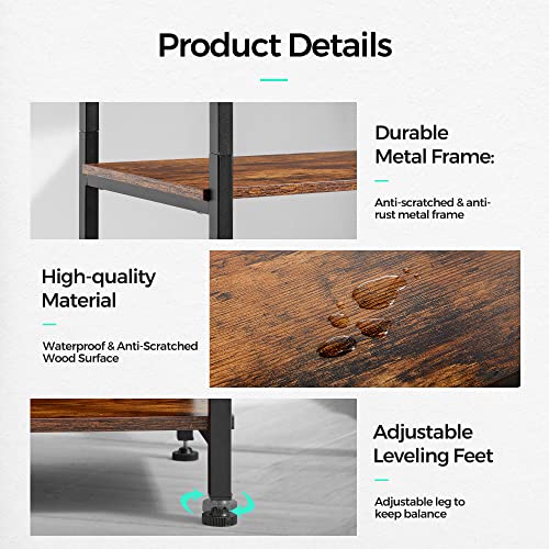 Linsy Home 5 Tiers Bookshelf, Double Wide Diy Industrial Book Shelf With 10 Storage Shelves, Open Display Shelves With Metal Frame For Living Room Bedroom Home Office,Brown #TOP4