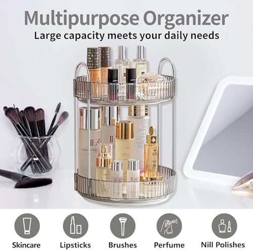 Image of Xmart India 360 Rotating Makeup Organizer - Transparent Cosmetic & Skincare Storage Rack for Dressing Table Lipstick, Perfume, Beauty Accessories & Bathroom Counter Organizer (2 Layer, Clear)