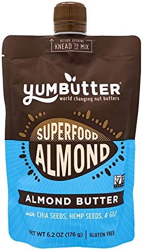 Superfood Almond Butter by Yumbutter, Gluten Free, Vegan, Non GMO, 6.2oz Pouch