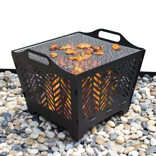 Brasero Plano, Brasero Al Aire Libre, Brasero Portátil, con Ganchos, Clips, Bolsa de Almacenamiento Brasero Plegable para 3-5 Personas para Leña, Carbón y Bolsas de Barbacoa