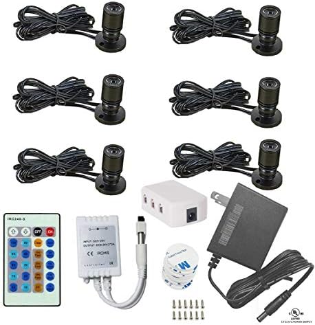 Xking 1.5W 12VDC Dimmable LED Mini Spotlight Jewelry Showcase Display Lights Black Shell Surface Mount with Wireless IR Dimmer (Pack-6,Cold White)