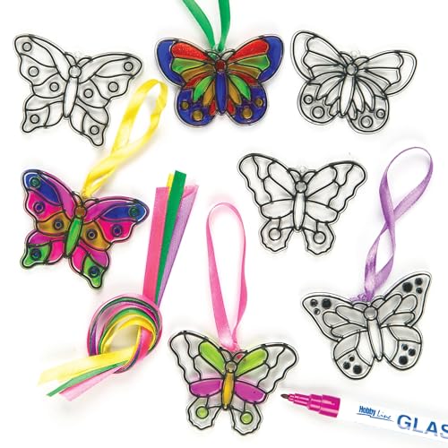 Baker Ross ET815 Ross Suncatcher-Fensterdeko „Schmetterling“ aus Acrylglas zum Basteln und Aufhängen für Kinder ideal für Frühling - 12 Stück, 7cm Farblos