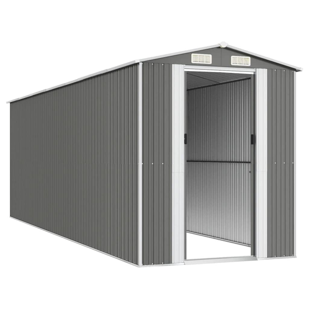 Gris clair 192 x 606 x 223 cm Abri à outils en acier galvanisé, grand rangement de jardin d'extérieur pour outils, accessoires de piscine, outils de jardin, auvent pour l'extérieur