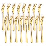 Juego de cubiertos de acero inoxidable de 16 piezas de 8 pulgadas, juego de cubiertos de cuchara y tenedores para restaurante en casa (dorado)