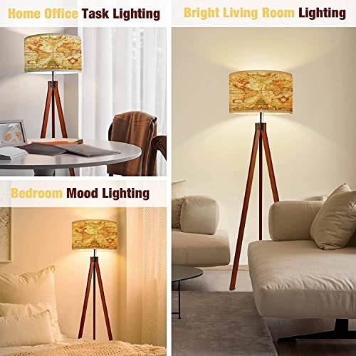 Wefhfgk Floor Lamp World Antique Map An Antique Map Of The World Standing Lamp Solid Wood Legs Modern Tall Lamp Tripod Floor Lamp With Flaxen Shade For Living Room, Bedroom, Office #TOP3