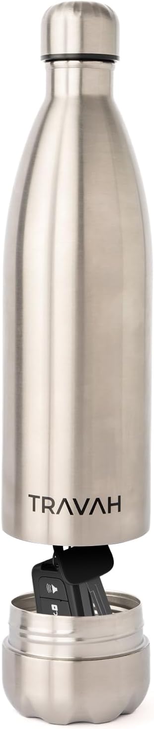 Travah Diversion Water Bottle Safe for Travel and Home - Leak Proof Stainless Steel Tumbler with Hidden Storage - 17oz (Silver)