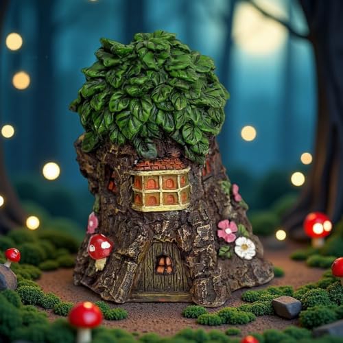Maison d'arbre féerique figurine en résine aux détails d'écorce peints - 3