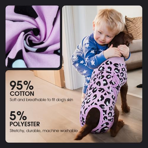 Image of FUAMEY Recovery Suit for Dogs After Surgery,Soft Breathable Dog Bodysuit E-Collar & Cone Alternative Surgical Suit,Male Female Dog Neuter Spay Suits Anti Licking Wounds Onesie Purple Leopard L