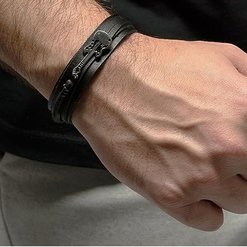 Pulseira Couro Masculina Guitarra Música (18,5cm)