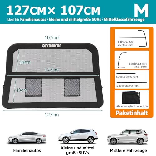 CJYMMFAN Hundegitter für Auto Rücksitz & Kofferraum mit Breiterer Abdeckung, Universal Fit für Auto & SUV, Hunde Auto Trenngitter mit Transparentem Netz und Stabilem Metallrahmen Hundeschutzgitter