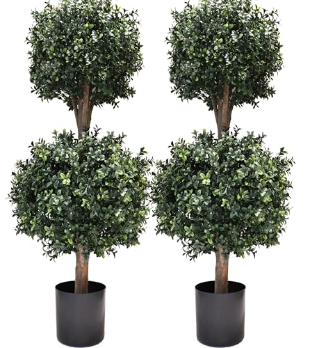BLONYUVC 4Ft Artificial Boxwood Double Ball Topiary Trees,2PACK Faux Topiaries Tree Store Garden...