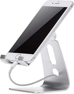 Best Amazon Basics Adjustable Aluminum Cell Phone Desk Stand for iPhone and Android, Silver Review 