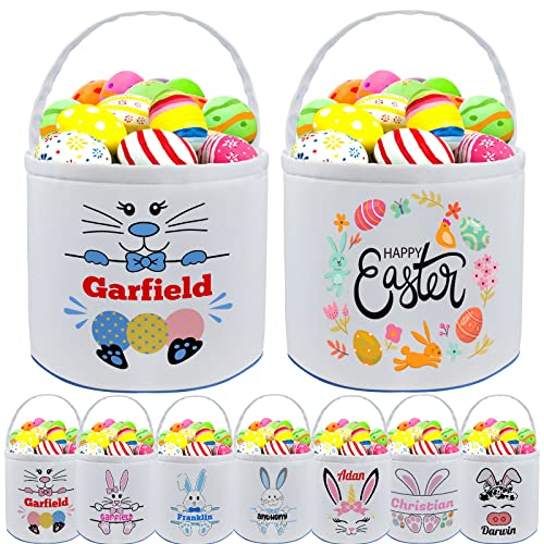 Personalized Easter Baskets for Girls Boys Kids with Name Custom Buny Easter Basket Customized Easter Egg Tote Bags Buckets - Blue