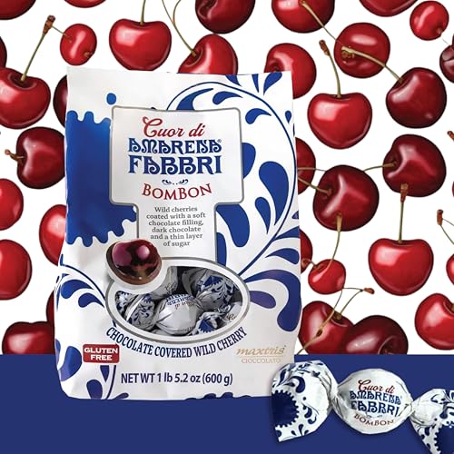 P&V Chocolate Bombons, chocolate covered cherries, individually wrapped, Made in Italy, bag of 600g
