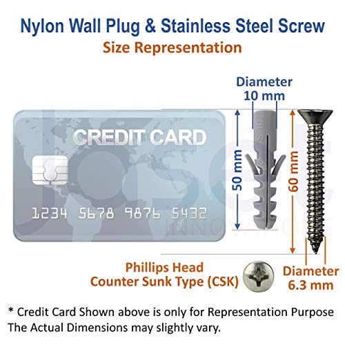 Image of 10 mm Diameter Nylon Dry Wall Rawl Plugs /Gitti, Stainless Steel Screws Flat Phillips Head Counter Sunk (CSK) Type and Washers (Set of 10 - Total 30 pc pack)