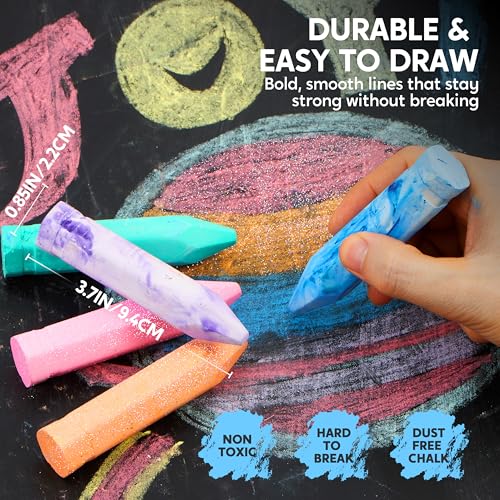 JOYIN 72 PCS Washable Sidewalk Chalk, 12 Packs Total, 3 Styles (Tie-Dye, Glitter & Neon), Outdoor Chalks for Painting, Drawing, Gifts for Kids - Thumbnail 4