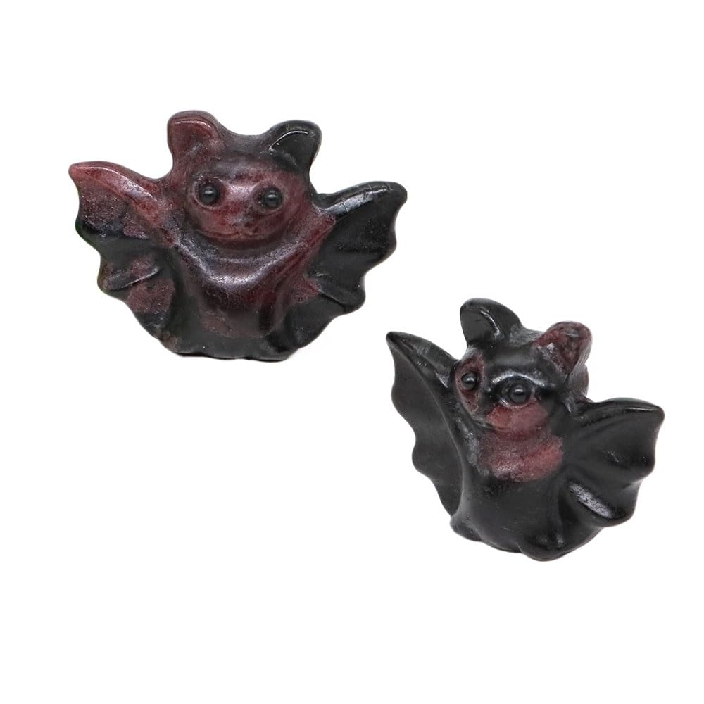 HUFFA 2pcs 1.6'' Hand Carved Rose Quartz Bat Statue - Natural Crystal Animal Figurine for Home Decoration and Meditation(Garnet)