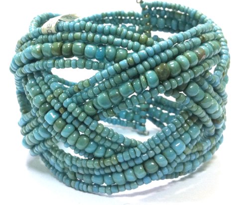 2-6 Day Delivery Balinese Beaded Cuff Bracelet Braided Hand Made Seed Beads (Turquoise Antik)