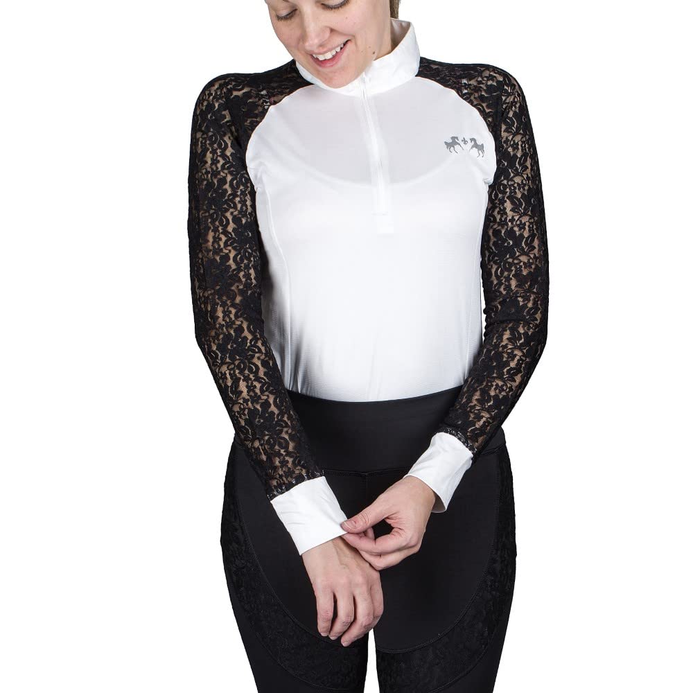 Equine Couture Spicy Girl Clove Long Sleeve Show Shirt by EC- White w/Black- 3X