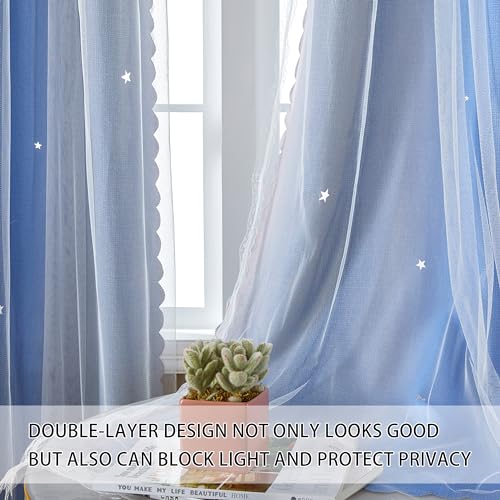 Image of XiDi Dream Star Blackout Curtains for Kids Rooms Girl Princess Curtain for Daughter Bedroom Window (Pink Grey Blue, W52 X L63)