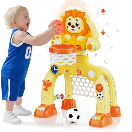 Image of Toddler Basketball Hoop & Soccer Goal for Kids 1-3 Years Old, Baby Toys for 1 2 3 Year Old Boy Girl Gifts, Montessori Interactive Musical Toy with Lights for Christmas Birthday Gifts for 12-18 Months