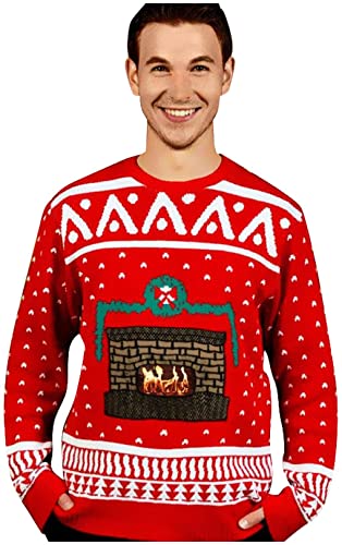 Morph Men's Digital Dudz Ugly Christmas Sweater, Crackling Fireplace, X-Large