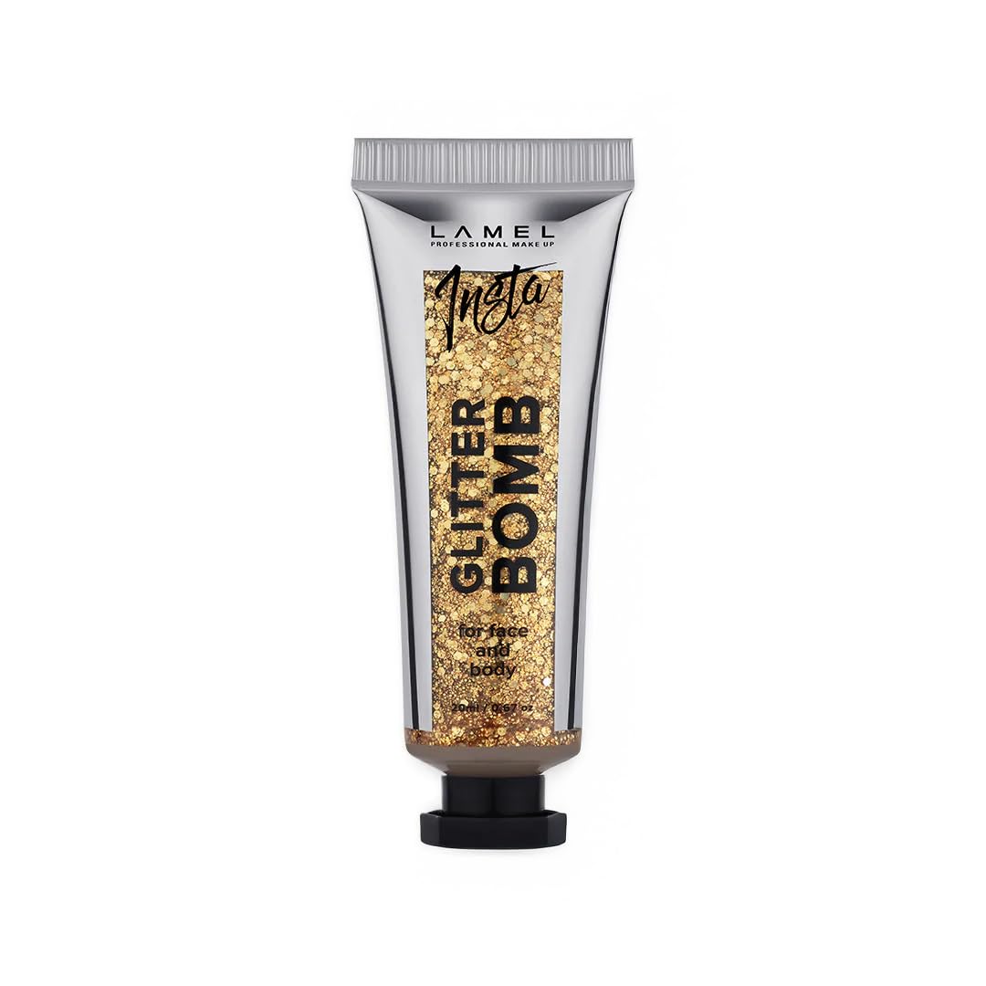 Lamel- 402 Gold Insta Body Glitter Bomb, Radiant & Glowing Skin, Easy to Use & Long-Lasting, Biodegradable Formula, Body Highlighter for Women - 20ml-image-2