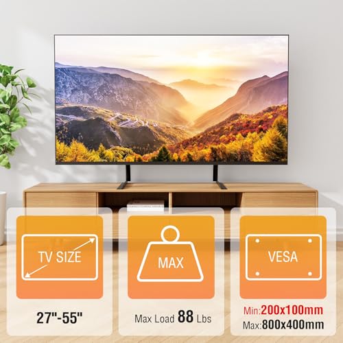 Image of ELIVED Universal Table Top TV Stand for Most 27 to 55 inch LCD LED Plasma Flat /Curved Screen TVs, TV Base Height Adjustable Leg Stand, Replacement TV Feet Holds up to 88lbs, Max VESA 800x400mm