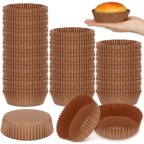 Uiifan Disposable Round Cupcake Liners Paper Baking Cups Wrappers Cupcake Paper Microwave Oven Safe Bakeware Mold for Snacks Cakes(Natural,50 Pack)