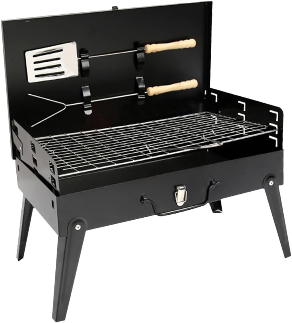 Homoyoyo Portable Folding Barbecue Grill Outdoor Bbq Stove with Accessories, 44x27x47cm Compact Camping Grill for Picnic and Backyard Cooking