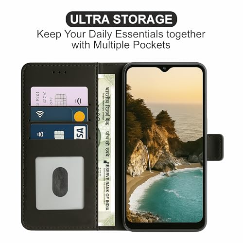 Image of AIBEX Shock Proof Flip Compatible for Motorola G45 5G / Motorola G34 5G Flip Cover Leather Finish | Inside TPU with Card Pockets | Wallet Stand | Complete Protection Flip Case - Black