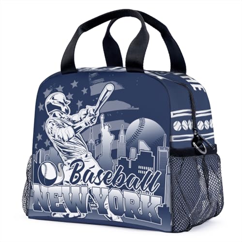 Racigomr Baseball Gifts for New York, Baseball Lunch Box, Lunch Containers for Fans, Insulated Lunch Bags with Adjustable Shoulder Strap