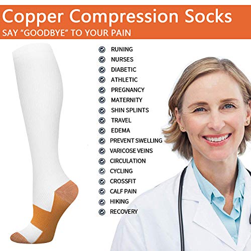 Sunfeeling 5 Pairs Copper Compression Socks For Women And Men(20-30 Mmhg) - Best Medical For Running Athletic Nurses Pregnancy Flight Travel(White, L/Xl) #TOP4