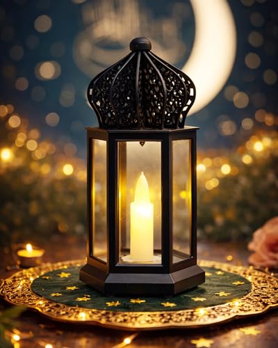 Image of Homesake Antique LED Candle Hurricane Lamp, 1 Pc Flameless and Smokeless Acrylic, Wall Hanging for Home, Living Room Corner, Bedroom, Wall Decor, Ramadan Decorations, Arabian Nights, Black